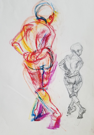 oil pastel gesture reexamined at a later date in graphite pencil to explore underlying structure