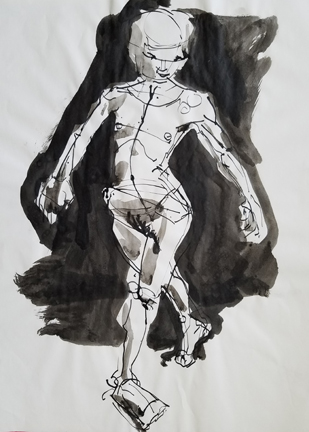 female standing nude, India ink, to illustrate breaking down the figure into basic shapes