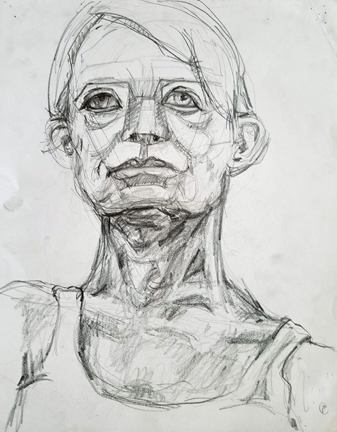 Planar analysis of the face, pencil drawing, portrait, female