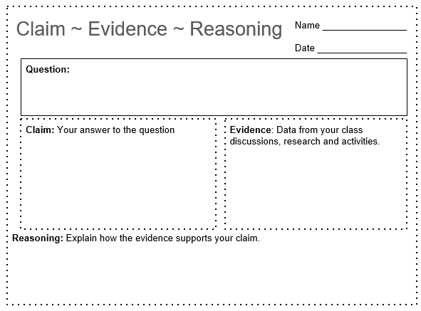 Claims, Evidence, and Reasoning Activity Sheet