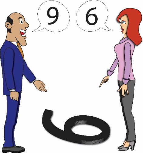 Image of two people looking at a number two sides, so they see a different number