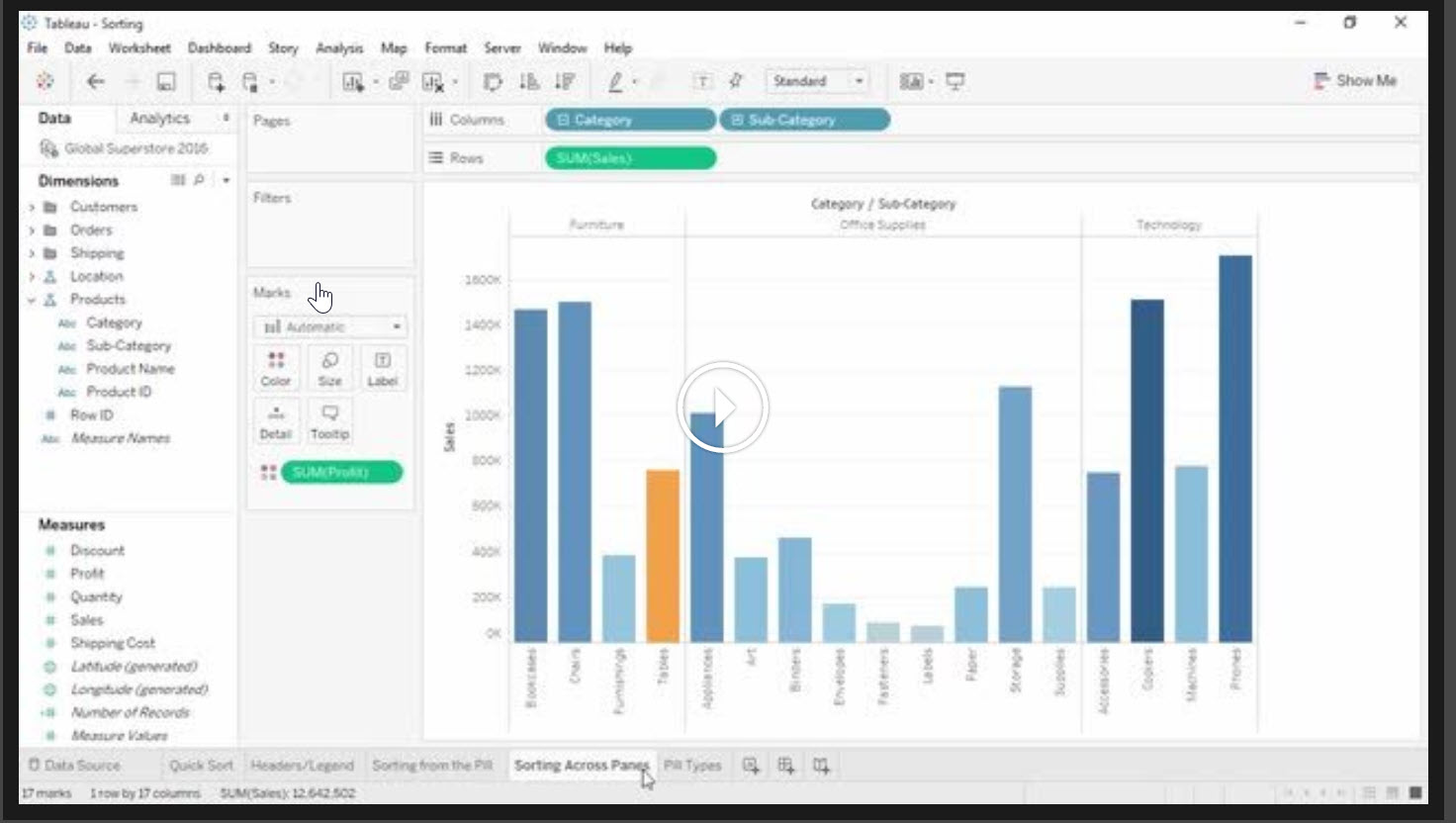 Tableau video tutoral on sorting with sample datasets.