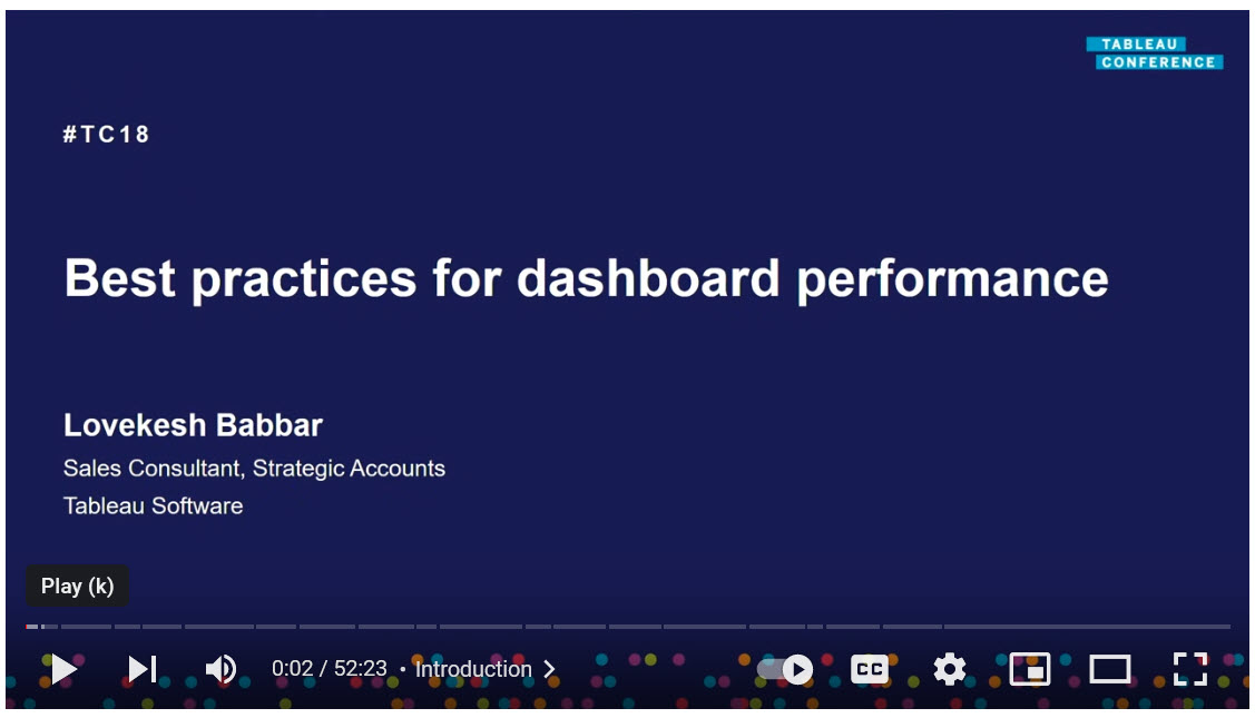 Best Practiices For Dashboard Performance YouTube Video (53 minutes)