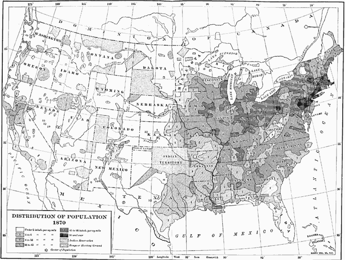 Map population density map of US 1870