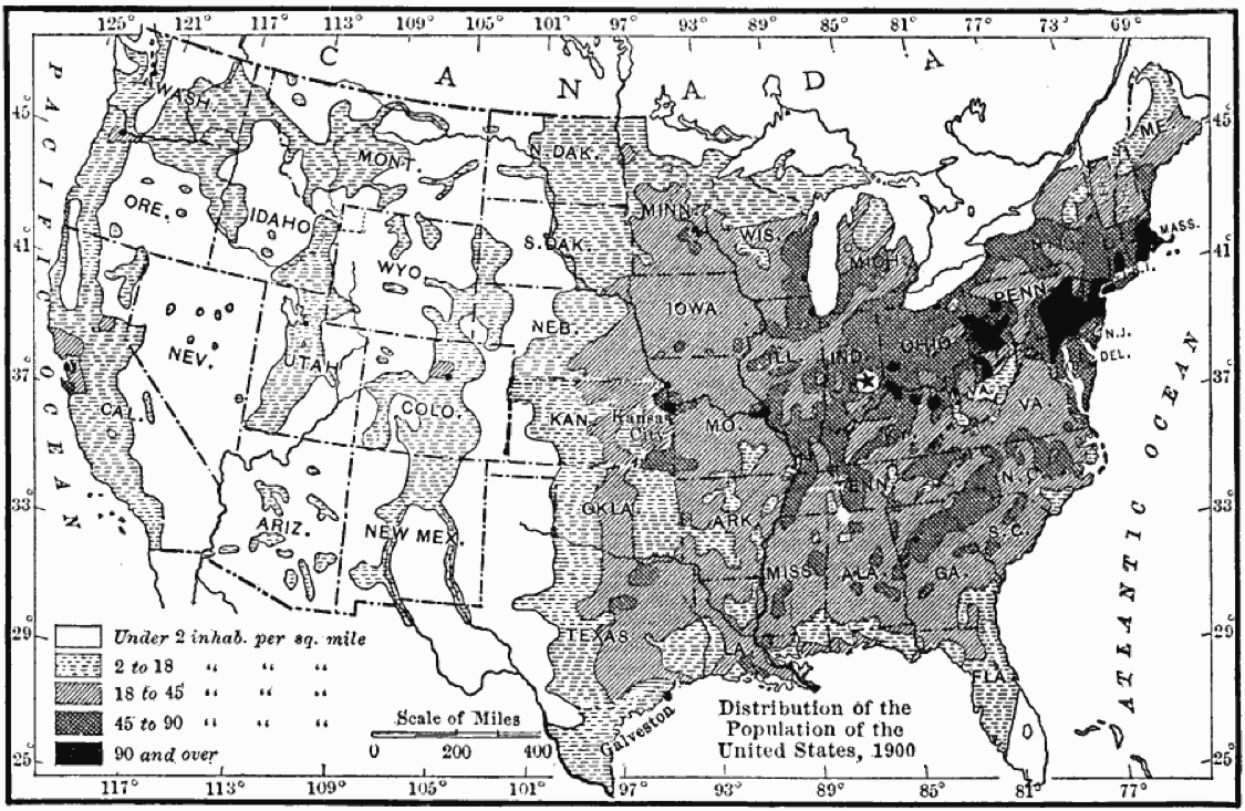 Map Population density map of US 1900