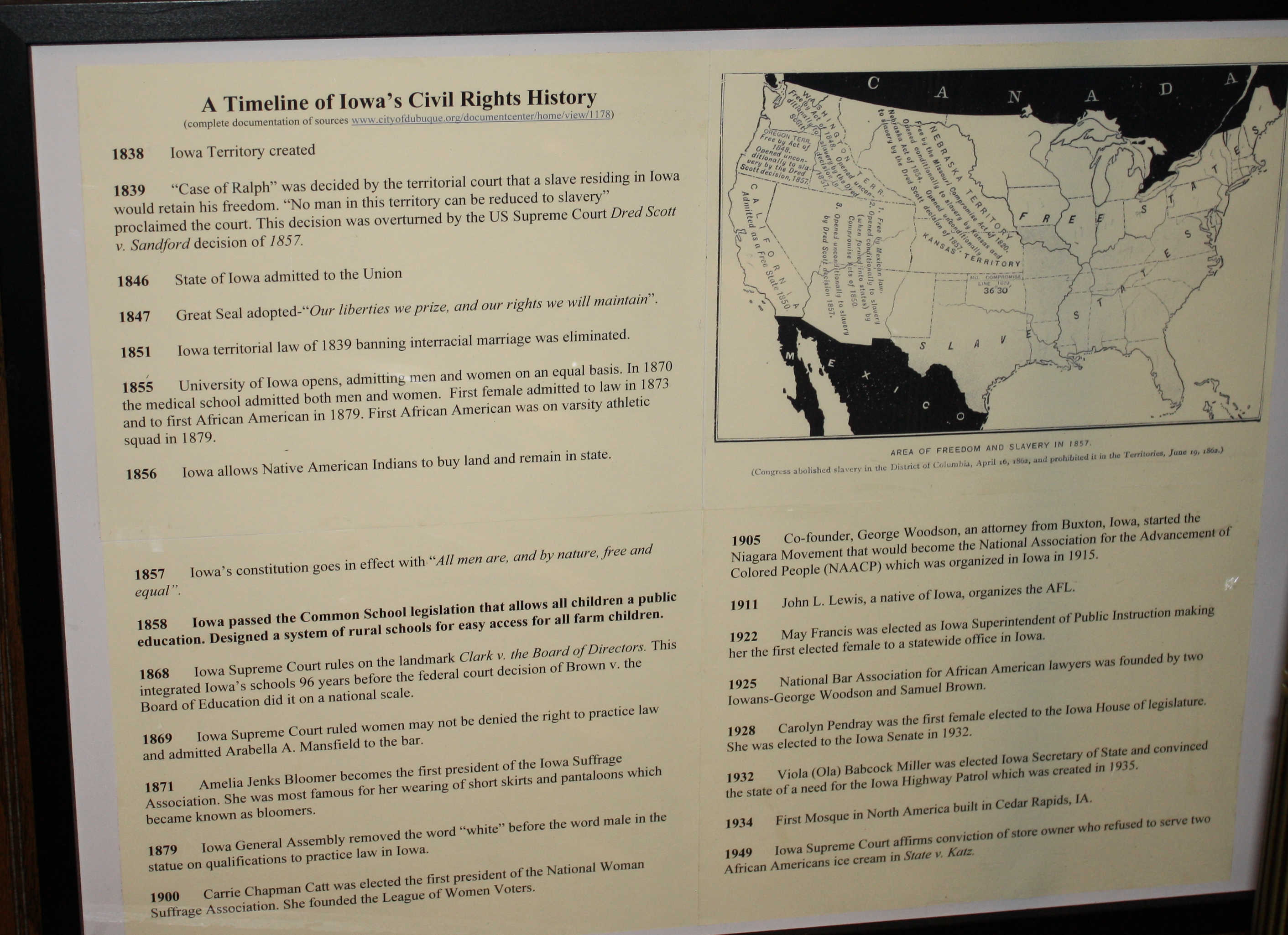 School document Civil Rights Events of Iowa starting in 1839