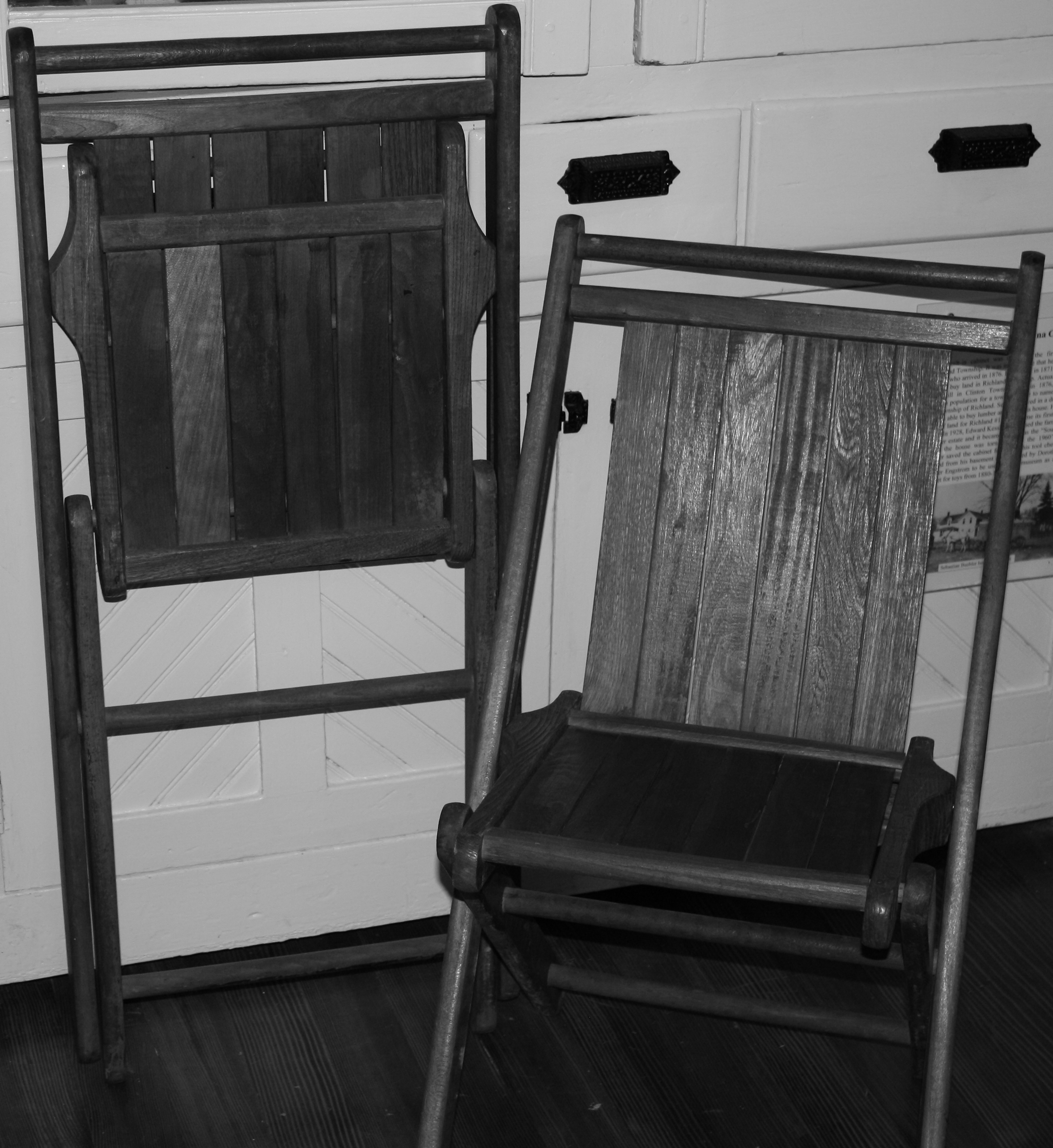 School furnishings  early wooden folding chairs adults carried for events