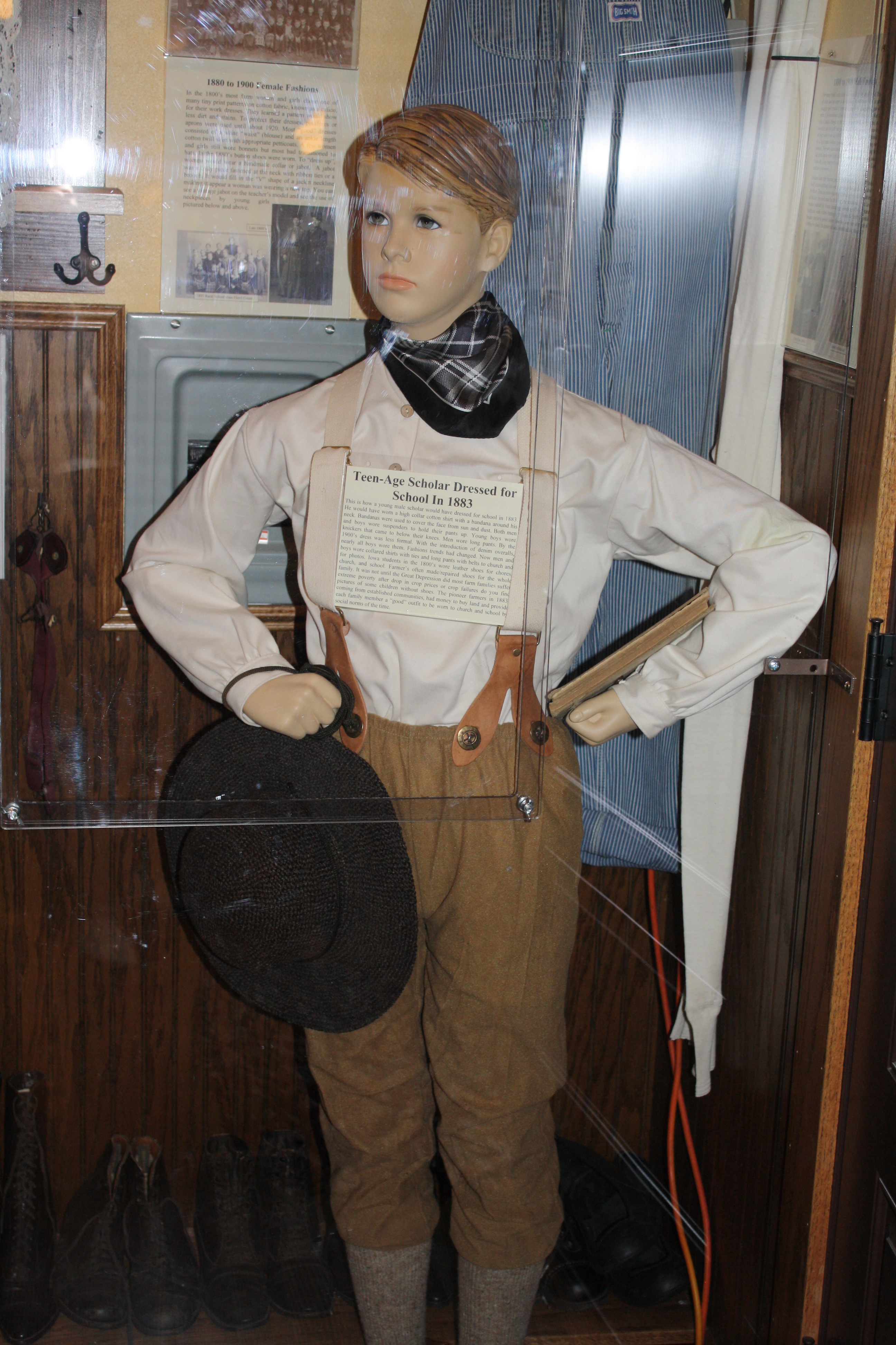 Victorian fashion farm boy in 1880s  knickers-collarless shirt-bandanas