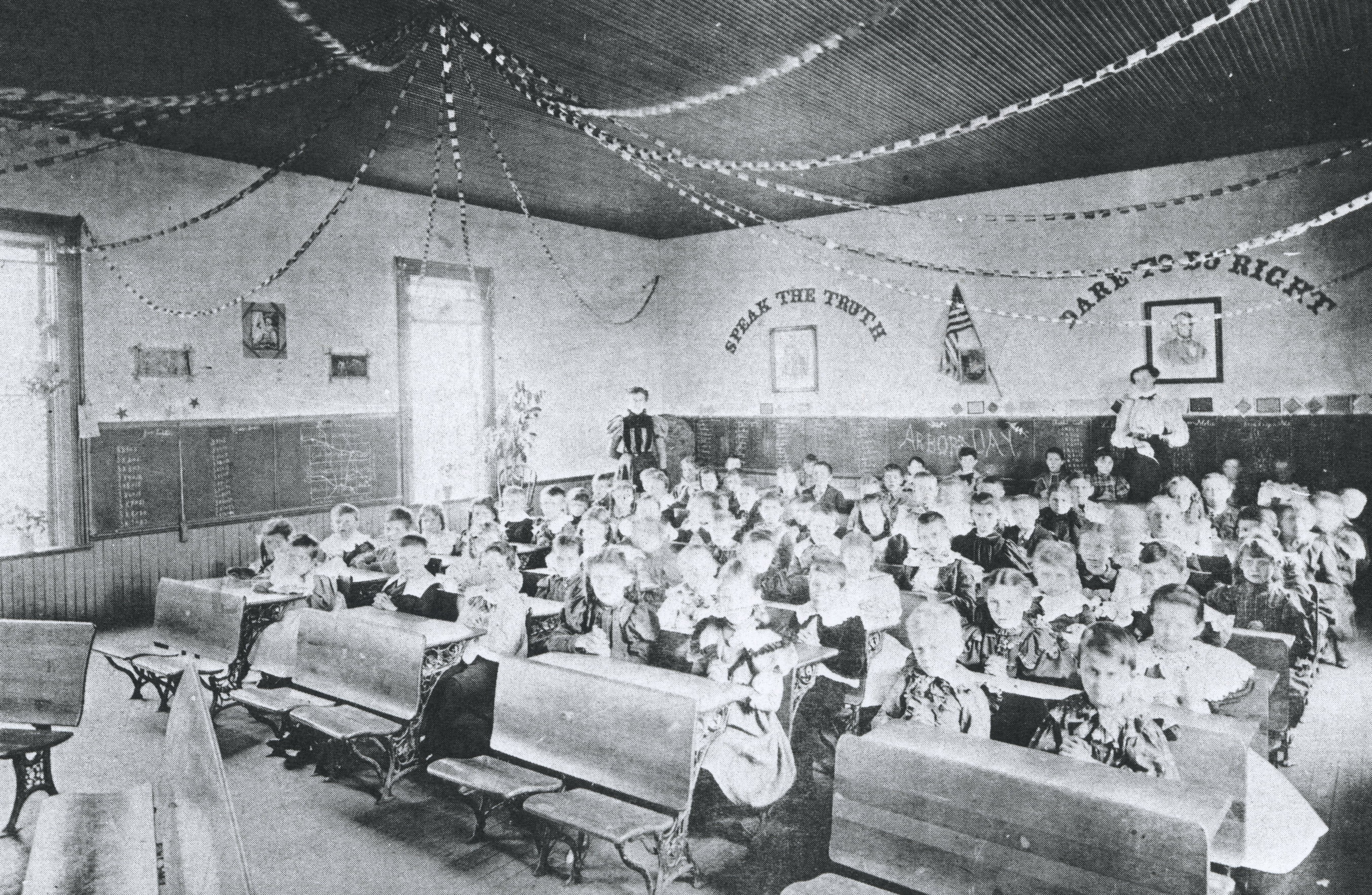 Victorian fashion town school classroom for elementary late 1800s
