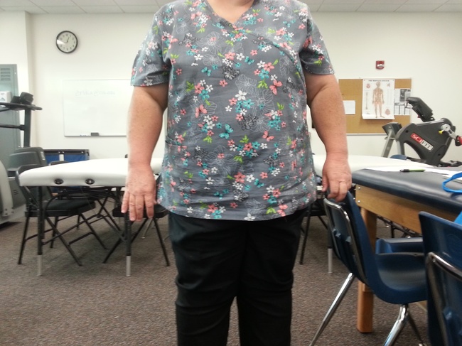 This student is wearing a set of scurbs to work for her trip to the clinic.  This attire may be acceptable depending upon the clinic.  It is always best to follow each business's rules for appropriate attire!