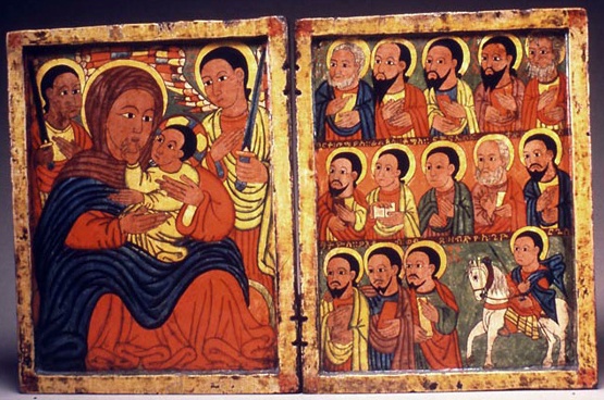 Ethiopian Diptych with Mary and Her Son, and Apostles, and Saints George and Theodore. Late 15th Century. Collection, Walters Art Museum