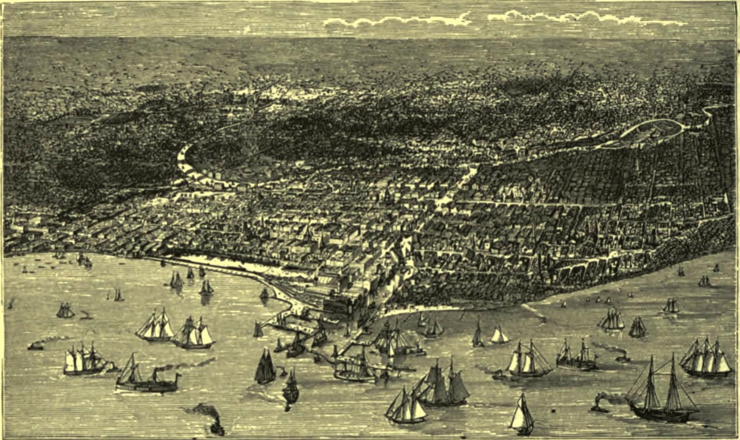 Chicago, shortly before 1871 By unknown artist (The American Cyclopædia, v. 4, 1879, p. 398.) [Public domain], via Wikimedia Commons
