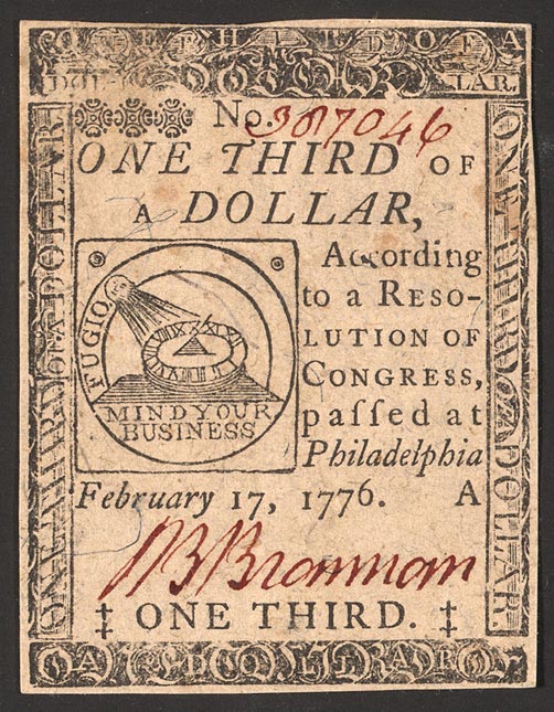 Continental currency - 1/3 dollar. Public Domain.