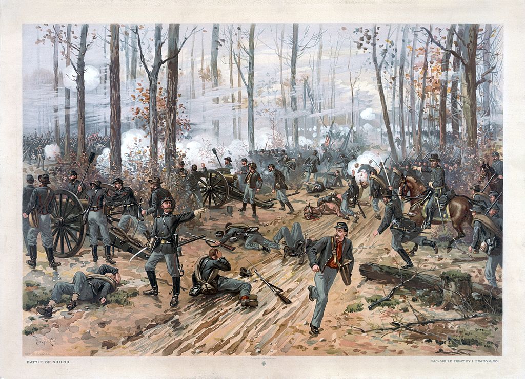 “Battle of Shiloh” by L. Prang and Co. (Library of Congress), [Public domain], restoration by Adam Cuerden, via Wikimedia Commons