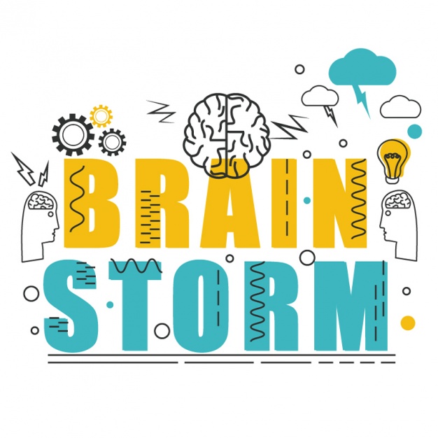 brainstorm graphic with yellow and blue letters