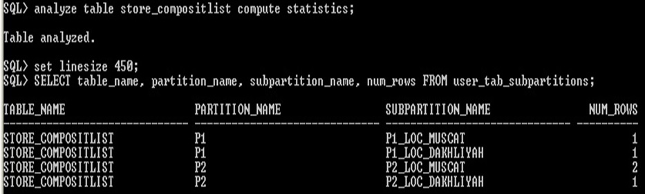 sub partition compute statistics