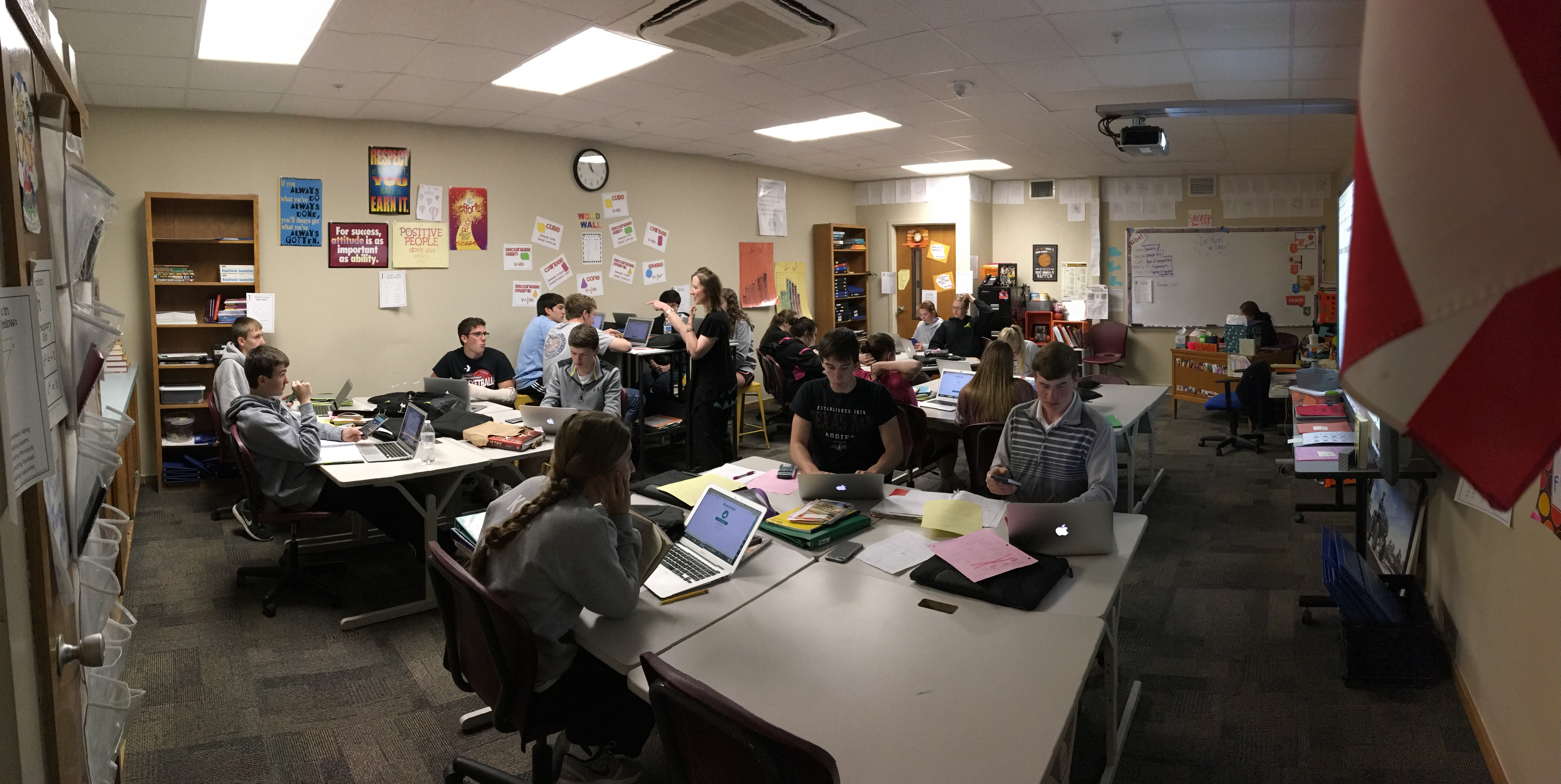 View of students in stations for HS Math