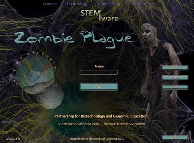 Screenshot of Zombie Game log-in page.