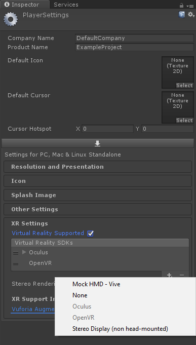Setting up VR Support in Unity